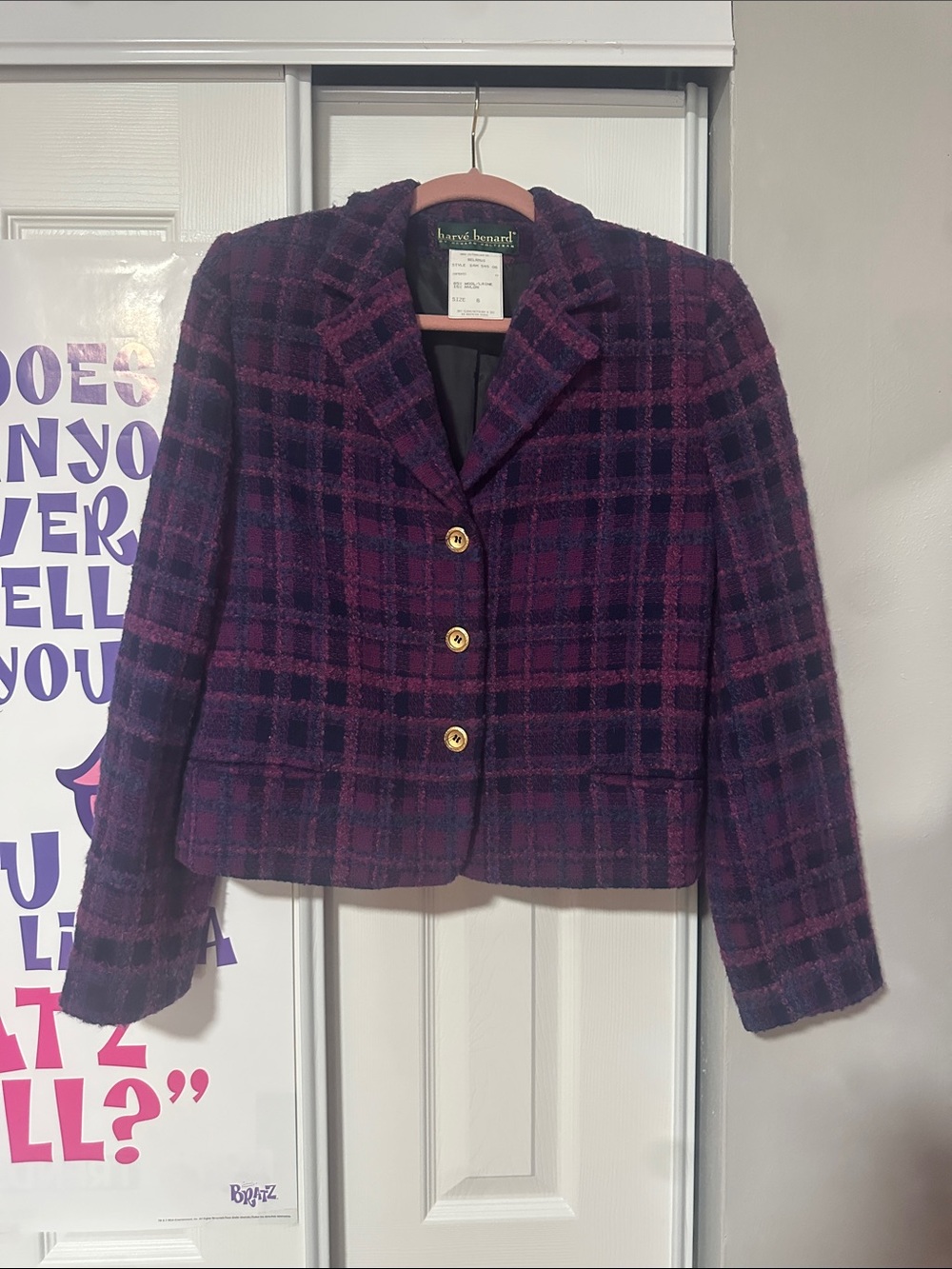 Vintage Purple Plaid Boxy Blazer